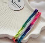 دستبند بافت مکرومه گندمی رنگین کمونی